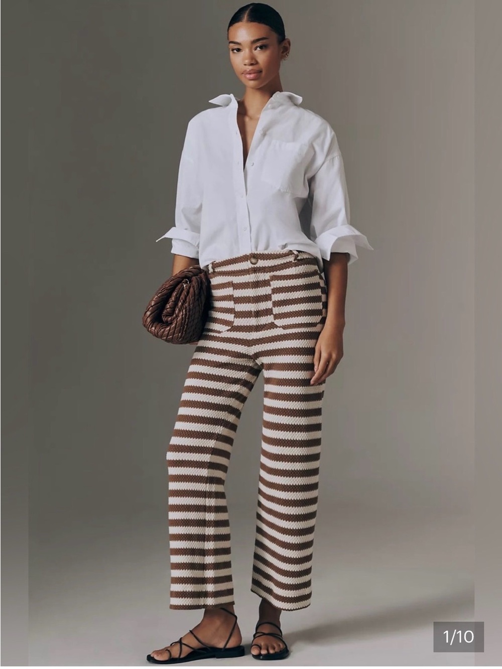 Maeve Brown & Cream Striped Wide-Leg Knit Pants